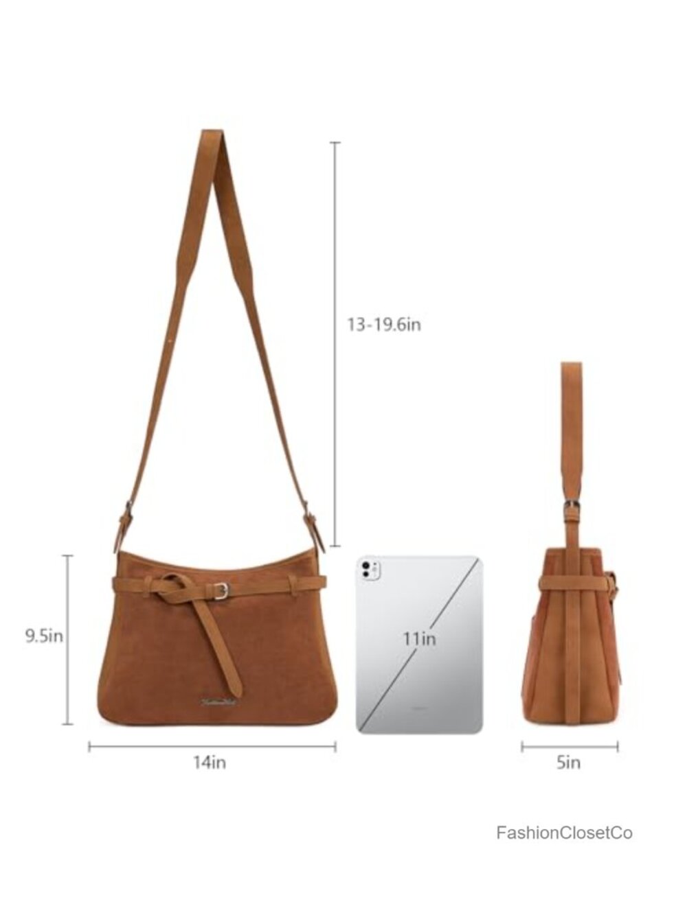 Faux Suede Slouchy Hobo Tote Bag with Adjustable Strap - Picture 2 of 6